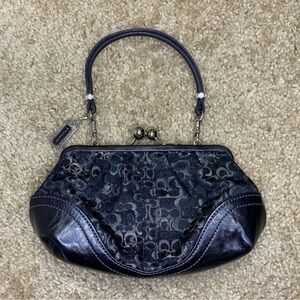 Coach Signature Shine Black Lurex Frame Kisslock Wristlet Clutch Wallet
